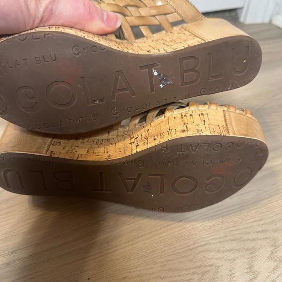 Chocolat Blu Walda Women Tan Leather Woven Platform Wedge Slide Sandals Size 7 - Picture 10 of 10